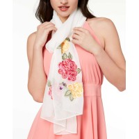 INC International Concepts Womne's Flower Vine Embroidered Scarves, Natural