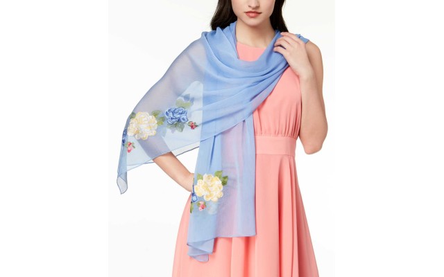  Womne's Flower Vine Embroidered Scarves, Light Blue