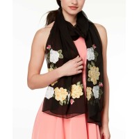 INC International Concepts Womne's Flower Vine Embroidered Scarves, Charcoal
