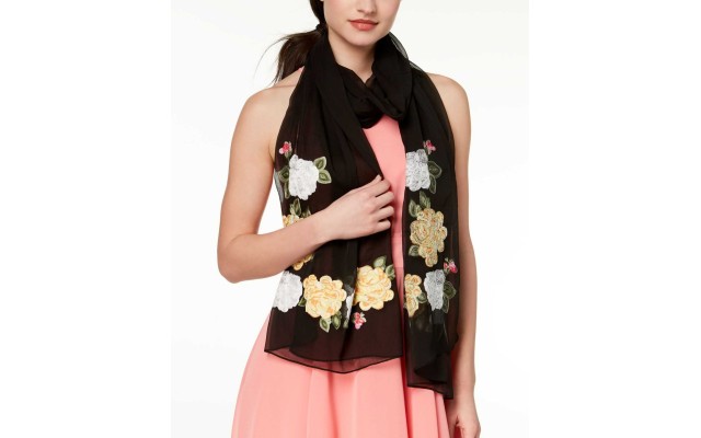  Womne's Flower Vine Embroidered Scarves, Charcoal