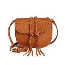 INC Womens Callie Leather Faux Leather Trim Saddle Handbag Brown Small