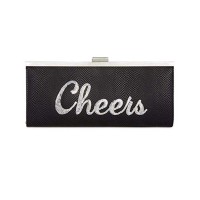 INC Womens Carolyn Sequined Faux Leather Clutch Handbag Black Small