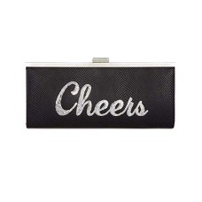 INC Womens Carolyn Sequined Faux Leather Clutch Handbag Black Small