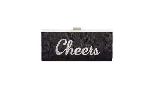 INC Womens Carolyn Sequined Faux Leather Clutch Handbag Black Small