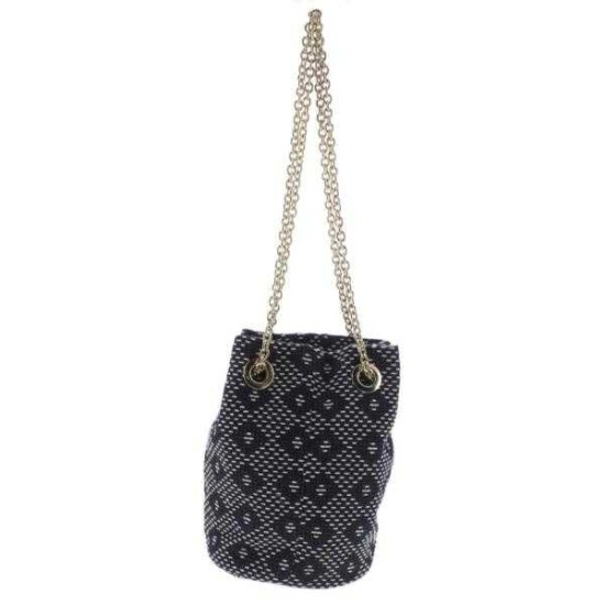 INC Womens Cheebee Pattern Chain Bucket Handbag Navy Small