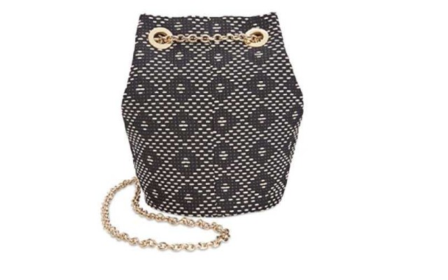 INC Womens Cheebee Pattern Chain Bucket Handbag Navy Small