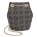 INC Womens Cheebee Pattern Chain Bucket Handbag Navy Small
