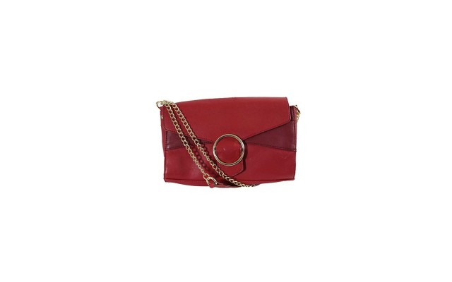 INC Womens Gwenn Faux Leather Colorblock Shoulder Handbag Red Small