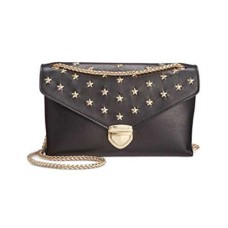 INC Womens Kataana Faux Leather Studded Crossbody Handbag Black Small