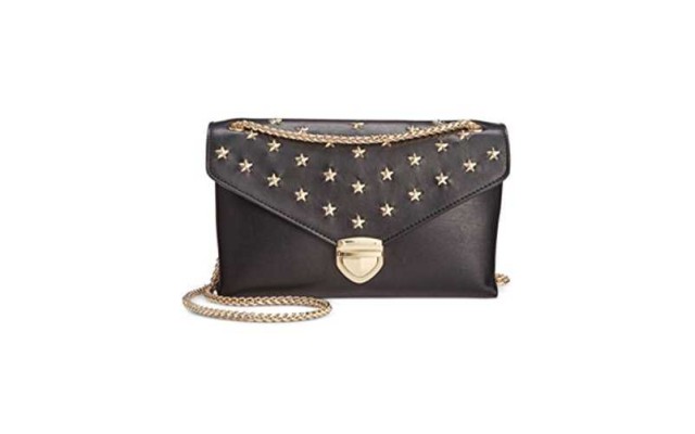 INC Womens Kataana Faux Leather Studded Crossbody Handbag Black Small