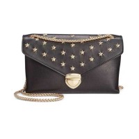 INC Womens Kataana Faux Leather Studded Crossbody Handbag Black Small