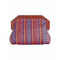 INC Womens Miinie Wood Woven Clutch Handbag Pink Small