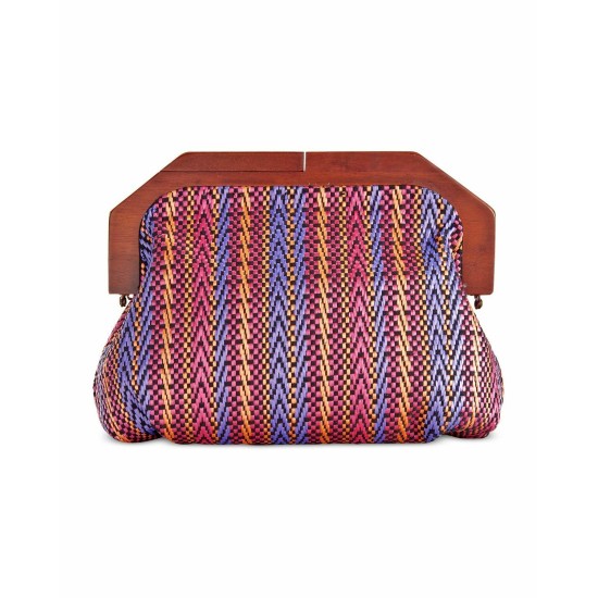 INC Womens Miinie Wood Woven Clutch Handbag Pink Small