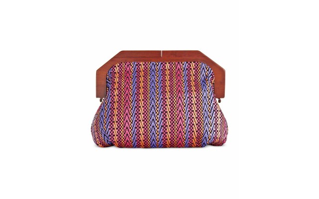 INC Womens Miinie Wood Woven Clutch Handbag Pink Small