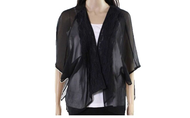 INC Womens One Lace-Trim Sheer Evening Wrap Sweater (Black, One Size)