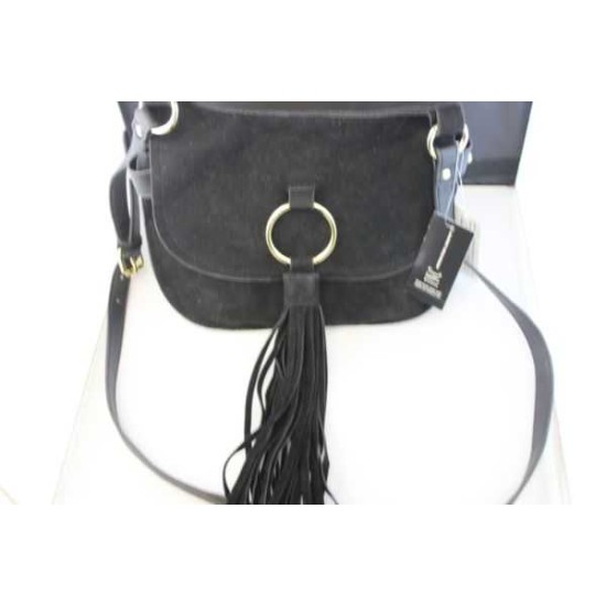 INC Womens Sianna Faux Leather Tassel Saddle Handbag Black Medium