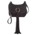 INC Womens Sianna Faux Leather Tassel Saddle Handbag Black Medium