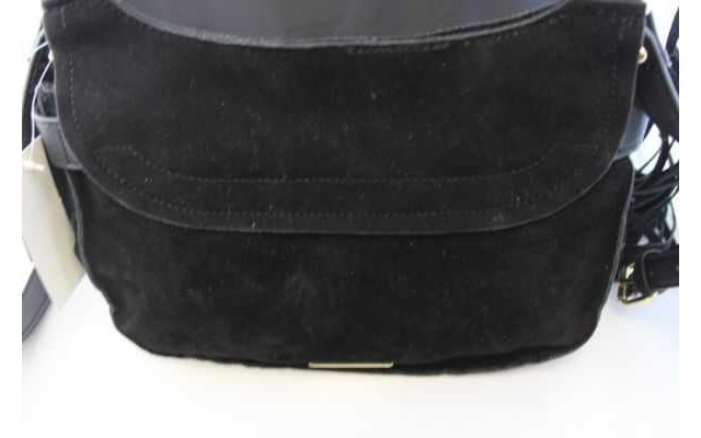 INC Womens Sianna Faux Leather Tassel Saddle Handbag Black Medium