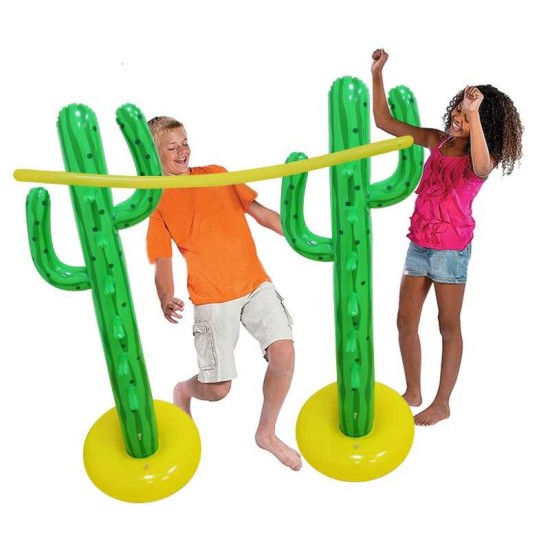 Inflatable Pool Party Games Set,  Summer Water Toys for Cool Outdoor and Poolside Parties for Teens and Kids Including Flamingo with Rings, Pool Party Pong, Double Water Slide and Cactus Limbo Kit