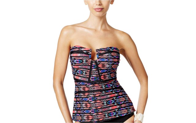  Antigua Tribal-Print Tankini Top (Coral / Multi, 10)