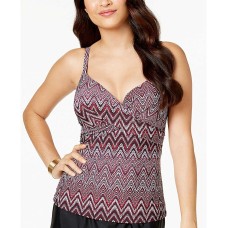 Island Escape Gemini Underwire Push-Up Tankini Top Women’s Swimsuit (Burgundy/Black, 8)