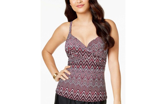  Gemini Underwire Push-Up Tankini Top Women’s Swimsuit (Burgundy/Black, 8)