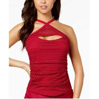 Island Escape Lost At Sea Crochet High-Neck Top Women’s Swimsuit (Red, 8)