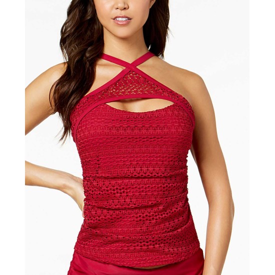  Lost At Sea Crochet High-Neck Top Women’s Swimsuit (Red, 8)