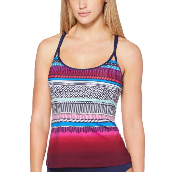  Strappy-Back Top Women’s Swimsuit (Variegated Stripe, XL)