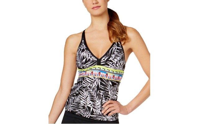  Tropical Palm Racerback Top Women’s Swimsuit (Black, S)