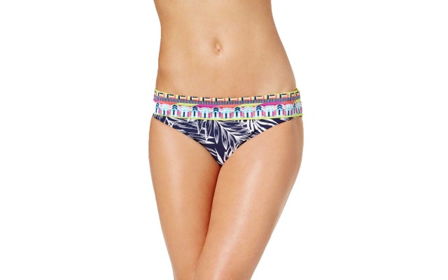  Tropical Palm Retro Hipster Bikini Bottoms Women’s Swimsuit (Navy, L)