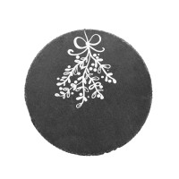 Jay Imports Merry and Bright Mistletoe Round Slate Trivet