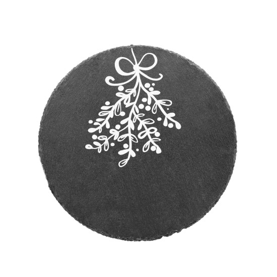  Merry and Bright Mistletoe Round Slate Trivet