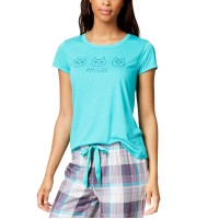 Jenni by Jennifer Moore Embroidered-Graphic Pajama Top (Turquoise, M)