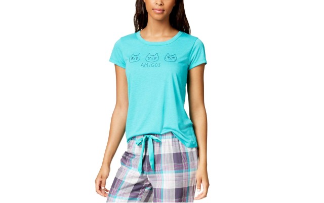  by fer Moore Embroidered-Graphic Pajama Top (Turquoise, M)