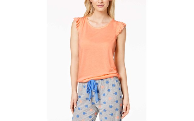  By fer Moore Ruffle Cap Sleeve Tee (XS, Orange)