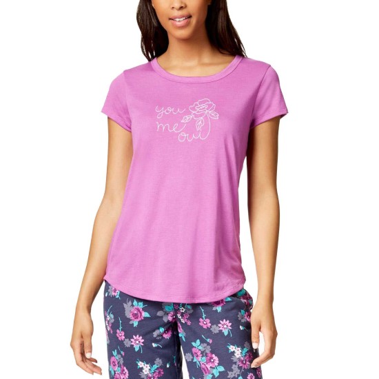  Embroidered-Graphic Pajama Top (Dark Purple, XS)