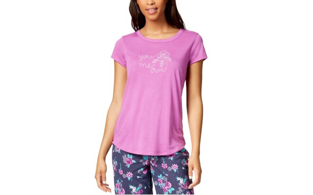  Embroidered-Graphic Pajama Top (Dark Purple, XS)