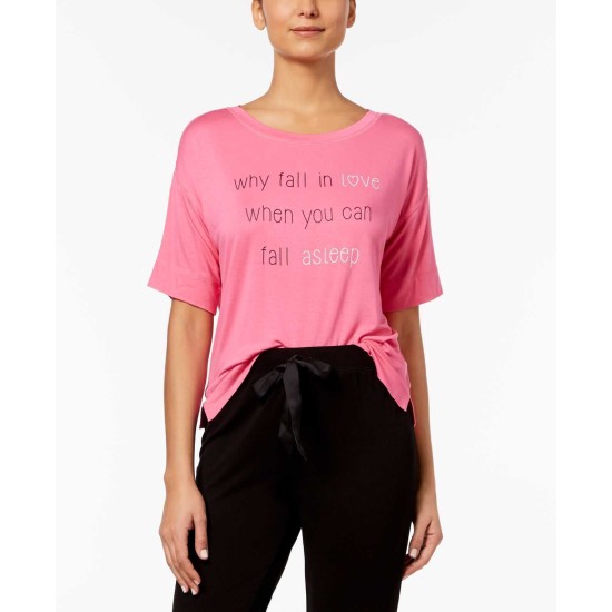  Graphic-Print Pajama Top (Pastel Pink, S)