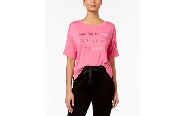  Graphic-Print Pajama Top (Pastel Pink, S)