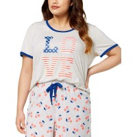Jenni Women's by Jennifer Moore Plus Size Graphic-Print Contrast-Trim Pajama Tops
