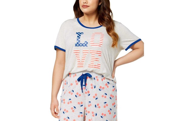  Women's by fer Moore Plus Size Graphic-Print Contrast-Trim Pajama Tops