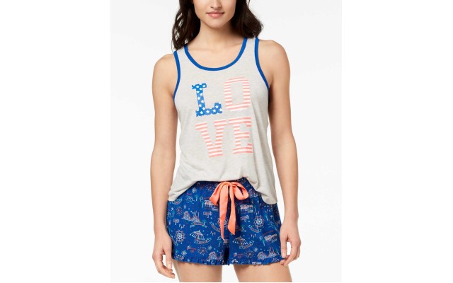  Women's Graphic-Print Contrast-Trim Pajama Tops
