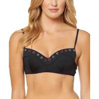 Jessica Simpson Grommet Underwire Bralette Bikini Tops (Black, L)