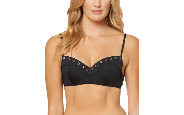  Grommet Underwire Bralette Bikini Tops (Black, L)
