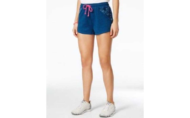 Jessica Simpson Juniors Crocheted Drawstring Denim Wash Short (Medium, Blue)