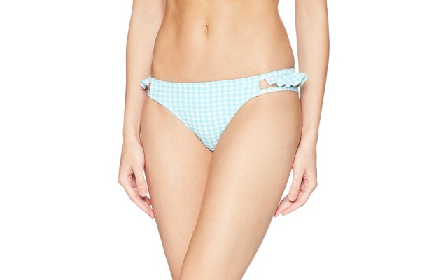  Ruffled Cheeky Bottoms Women’s Swimsuit (Gingham-Print, L)