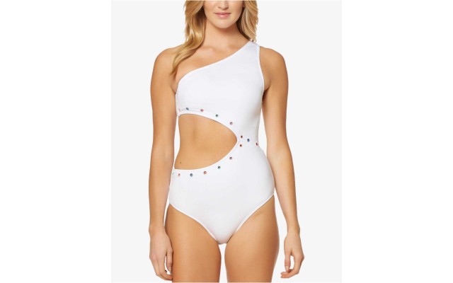  Women's Embellished One-Shoulder Cutout One-Piece Swimsuit
