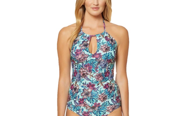  Women’s Printed High-Neck Keyhole Tankini Top (Pastel Green, L)