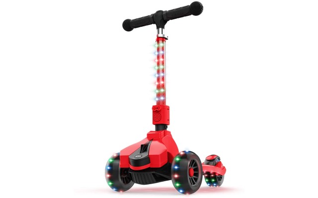  Saturn Folding 3-Wheel Kick Scooter with Light-Up Stem & Deck, Lean-to-Steer Design with Sturdy Wide Deck & Adjustable Height, for Kids 3 & Up